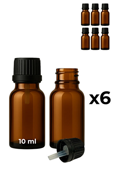 Seray Cam 6 قوارير سيروم زجاجية كهرمانية اللون سعة 10 مل + غطاء أسود بقطارة د...