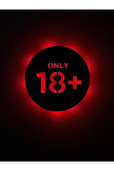 sem concept AA Pilli Ledli 18+Yazılı Tablo Kapı Süsü, Duvar Dekorasyon, Yuvarlak Ahşap Tablo