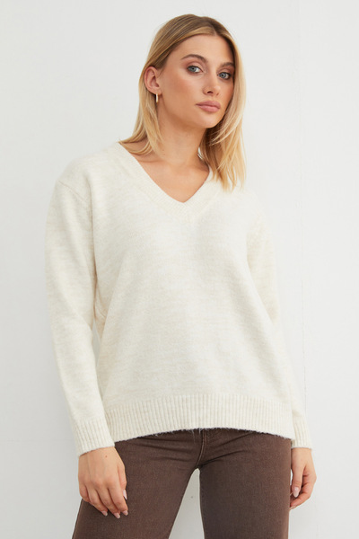 Fulla Moda Basic V-Neck Casual Sweater