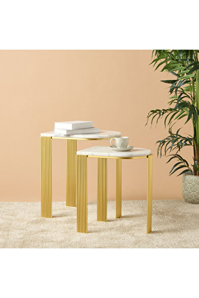 Lifestyle Marble Top 2-Piece Nesting Table Set - 49x40x57 cms