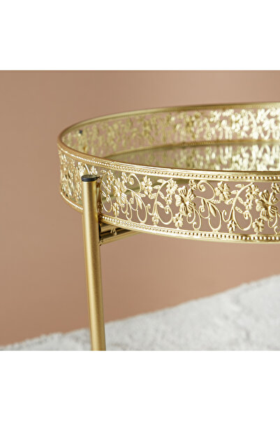 Lifestyle Floral Cutwork Detail Mirror Top Accent Table - 42x42x47 cms