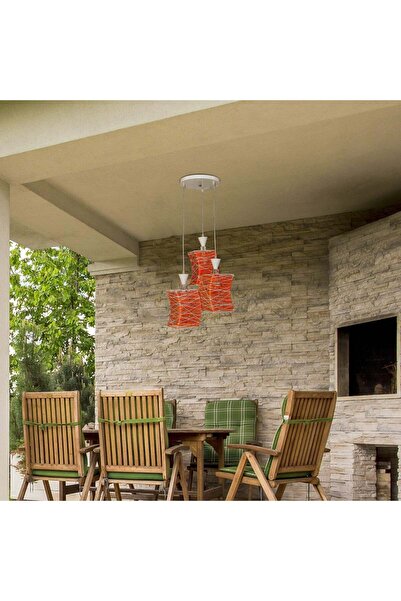 RFAN Pendant, Model 2716-3, with Lampshade, 3 x E27, Adjustable Height, Red