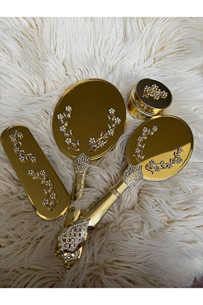 cherry queen Σετ νυφικών με χρυσό κρύσταλλο και λεπτομέρεια με μαργαριτάρια – Σετ μακιγιάζ με χτένα και βούρτσα καθρέφτη – Πολυτελές κουτί προίκας