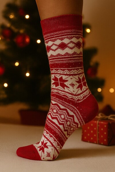 Plus Scorpion Women's Christmas Towel Patterned Socks – Cotton, Thick and Warm Christmas Themed Single Socks