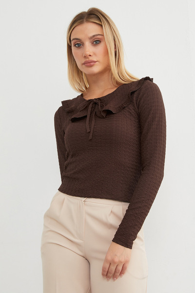 Fulla Moda στρογγυλός γιακάς Μπλούζα από ύφασμα μπουρέμικ