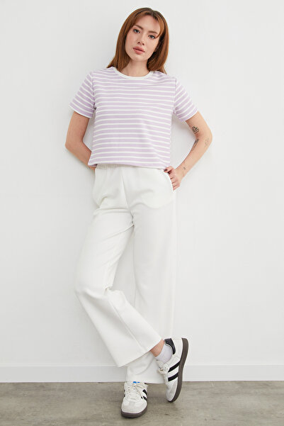 Fulla Moda Striped Crew Neck Transitional Crop T-Shirt