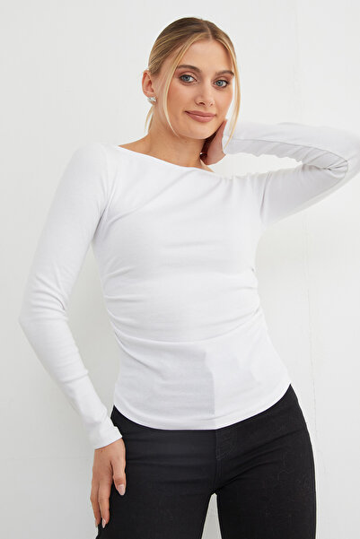 Fulla Moda Κορμάκι με λαιμόκοψη καγιάκ με πλαϊνά μέρη ντραπέ