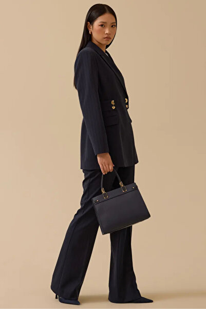 SEÇİL Women's Striped Flared Pants - Navy Blue