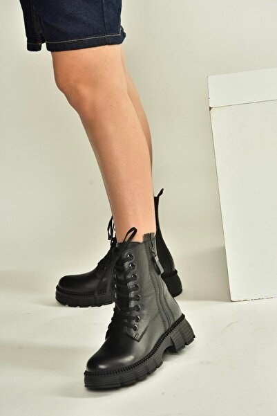 Fox Shoes V555589103 Black Genuine Leather Lace-Up Boots