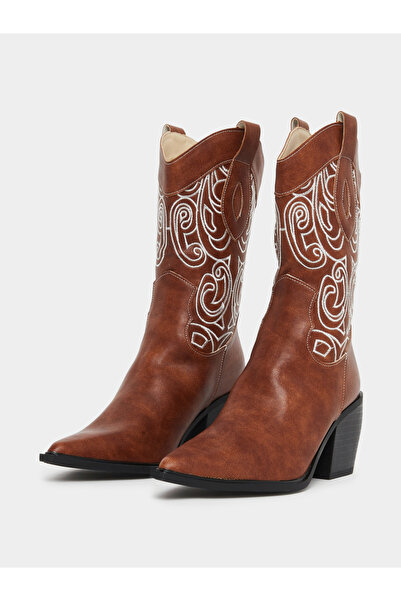 Styli Brown Embroidered Cowboy Boots