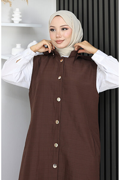 sefamerve Καπιτονέ ύφασμα με κουμπιά σε όλη την πλάτη 0186A-06 Καφέ