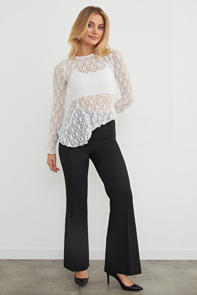 Fulla Moda Stretch Fabric Asymmetrical Lace Blouse