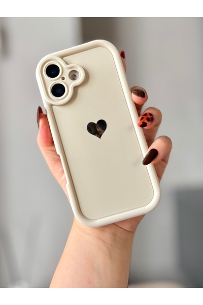 MİRAZ TASARIM iPhone 17 Ekru Heart Printed Shock Protective Case