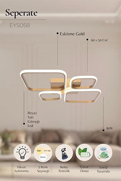 EYSHOP Modern Seperate Eskitme Model 3 Renk Led Avize Salon Mutfak Yatak Odası