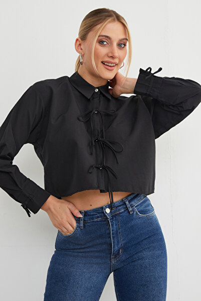 Fulla Moda Buttoned Crop Shirt with Tie Front