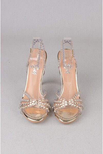 SEÇ KUNDURA Seç 910 Stone-Detail Transparent Evening Dress Shoes Gold