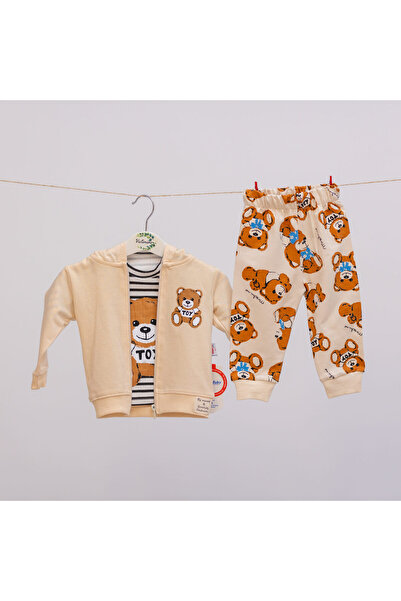 Victorino Set 3 piese Ursuleț cu dungi, Crem