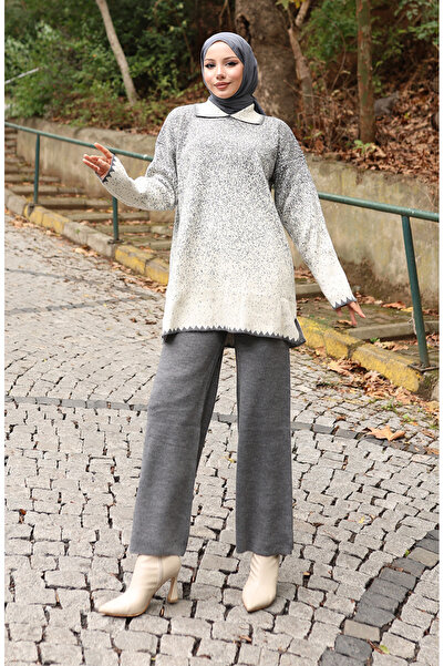 sefamerve Πλεκτά Παντελόνια Τούνικ Διπλό Σετ 1123-06 Γκρι