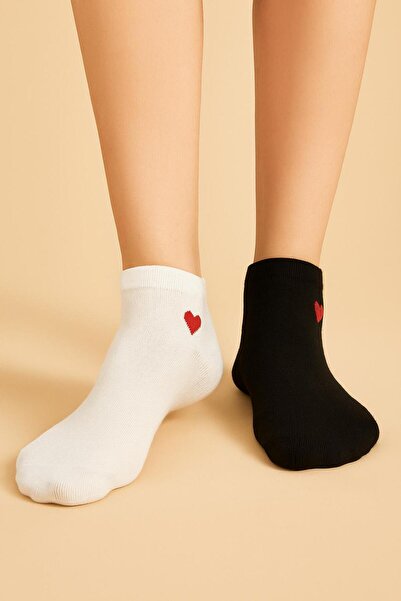 Fs Fresh Socks 4 Pairs of Heart Patterned Stitch-Free Combed Cotton Booties Socks