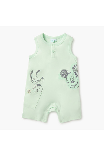 Disney Mickey Mouse Print Sleeveless Romper with Snap Button Closure - Set of 2