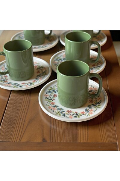 KÜTAHYA HOME 12 Parça Desenli Porselen Kahve Fincan Takımı TULU | 6 Kişilik
