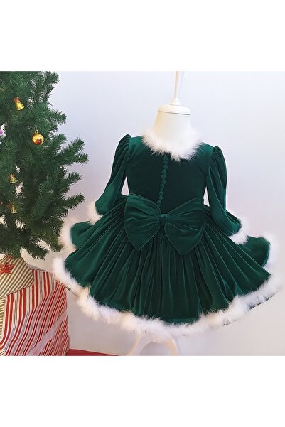 Star Kids Βελούδινο Πρωτοχρονιάτικο Φόρεμα για Κορίτσια, Πράσινο Πρωτοχρονιάτικο Φόρεμα