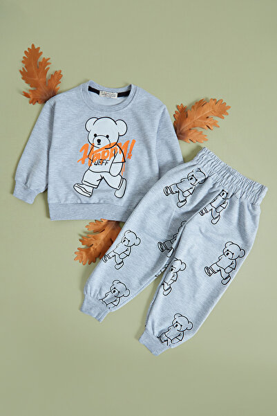 Fulla Moda Teddy Bear Jeff Printed Boy's Sweatshirt Set