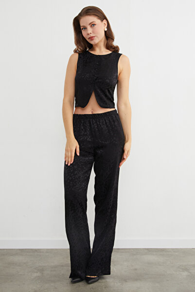 Fulla Moda Leopard Print Satin Vest Pants Set