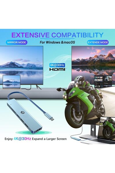 VCOM 7-in-1 USB C Hub Docking Station, 4K@30Hz HDMI, 100W PD, SD/TF, 1xUSB 3.0, 2xUSB 2.0