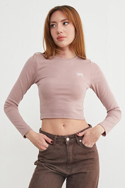 Fulla Moda Stretch Fabric Crop Body with Bow Embroidery
