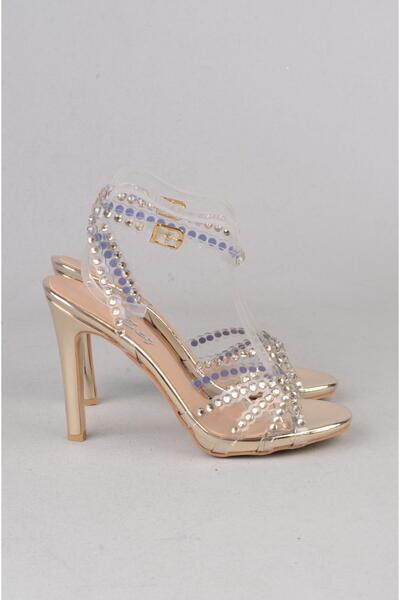 SEÇ KUNDURA Seç 910 Stone-Detail Transparent Evening Dress Shoes Gold