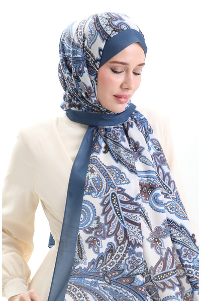 sefamerve Ethnic patterned soft shawl 70296-04 navy blue