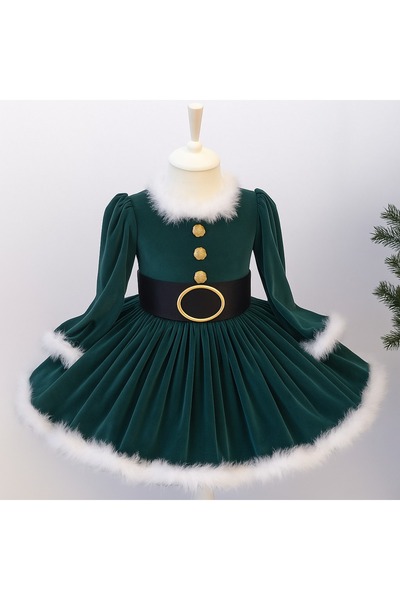 Star Kids Βελούδινο Πρωτοχρονιάτικο Φόρεμα για Κορίτσια, Πράσινο Πρωτοχρονιάτικο Φόρεμα