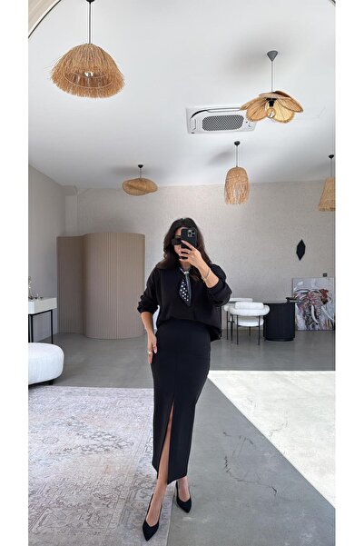 Buket Teke Black Front Slit Steel Skirt