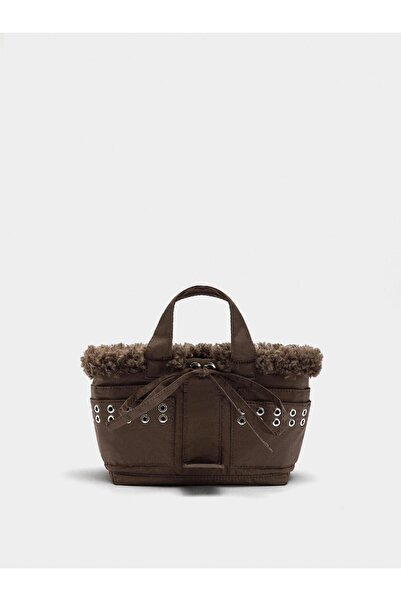 PARFOIS Kürk Efektli Teknik Kumaş Tote Çanta