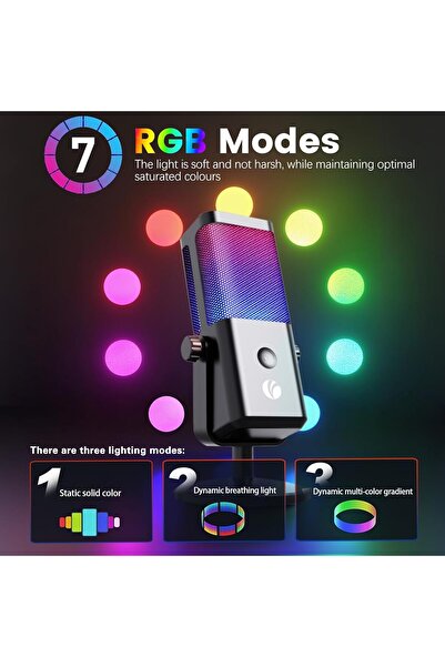 VCOM USB RGB Gaming Microphone M905 with Mute, Gain Control & 3.5mm Monitoring Jack