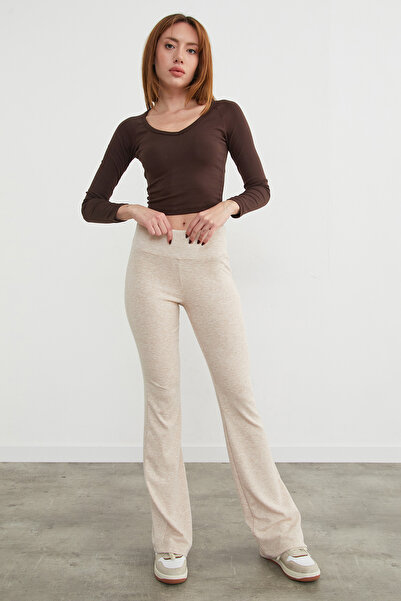 Fulla Moda High Waist Flare Pants with Elastic Waist