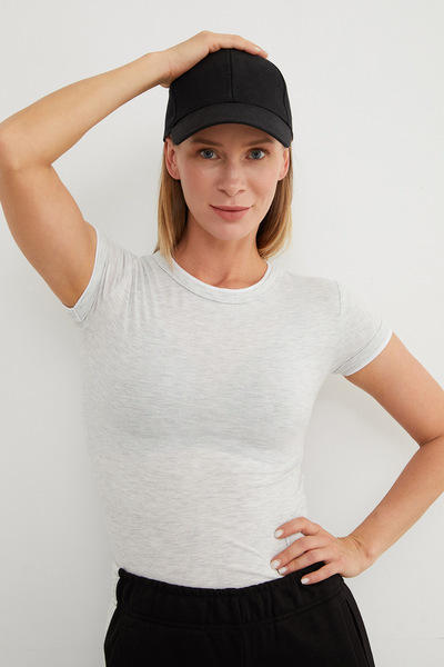 Fulla Moda Μπλουζάκι Basic Crew Neck με ρέλι Crop