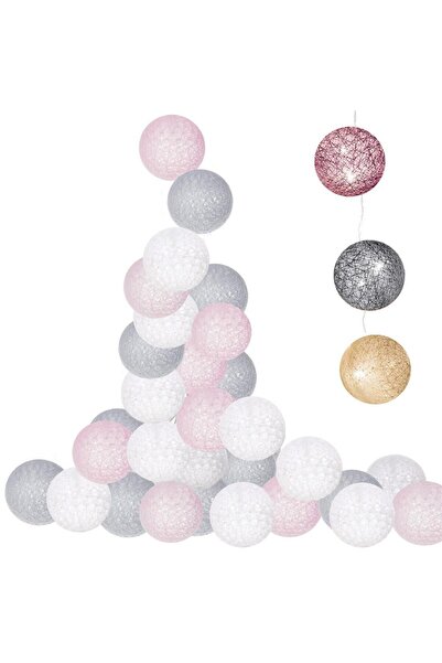 SERSIMO Instalație decorativă 20 LED-uri, lumină albă caldă, 4,1 m, bile roz/...