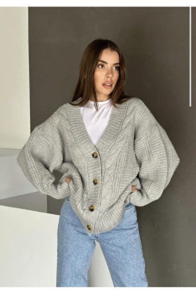 Fua Shop Γυναικεία πλεκτή ζακέτα με μανίκια μπαλόνι