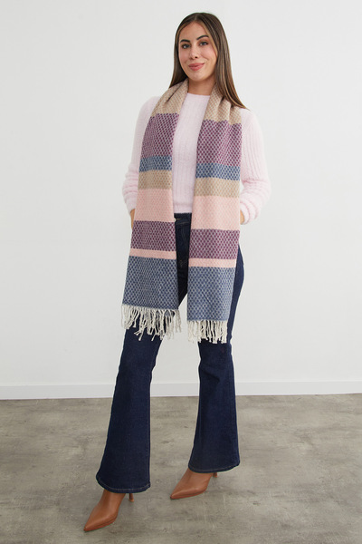 Fulla Moda Color Block Honeycomb Patterned Shawl