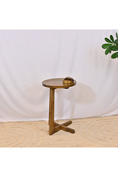 Crafted by Lifestyle طاولة خشبية مستديرة بجزء علوي معدني - 90×45 سم