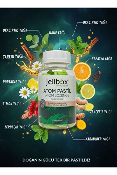 jelibox Atom Pastil Naneli Okaliptüs Yağlı 45 Adet | Yoğun Ferah Nefes ve Boğaz Rahatlığı