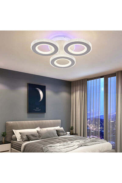 RFAN LED Chandelier, Model M600-3, With Remote Control, 3 Types of Light Plus RGB Light, 122W, White