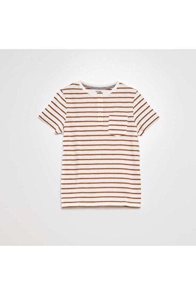 KİABİ تي شيرت مخطط بياقة الجد باللون البني