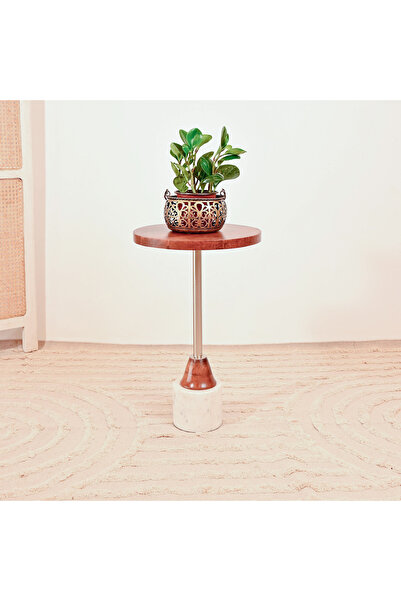 Crafted by Lifestyle Home Carving Wooden Top Accent Table with Pedestal Base - 55x30x55 cms
