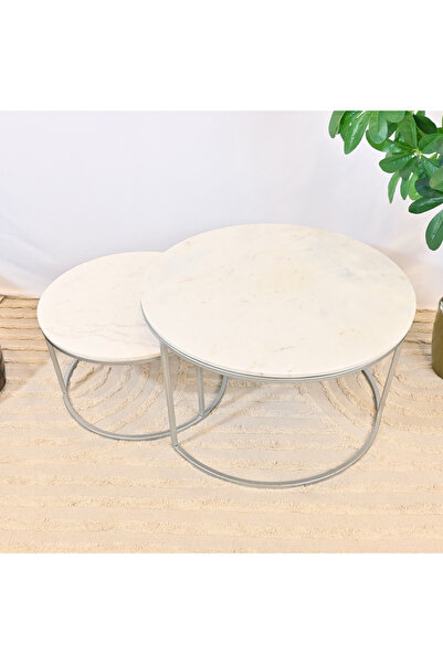 Crafted by Lifestyle طقم طاولة قهوة من قطعتين بسطح رخامي