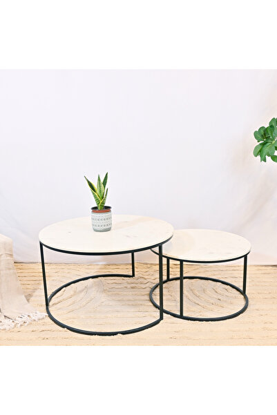 Crafted by Lifestyle 2-Piece Marble Top Coffee Table Set