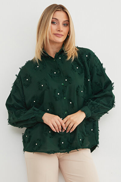 Fulla Moda Stone-Embroidered Tassel Casual Shirt