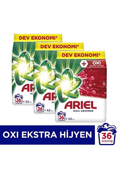 Ariel OXI 5,5 Kg Hızlı Çözünme Toz Çamaşır Deterjanı x 3 Adet